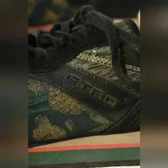 ETRO Green Gold Cheetah Metallic Suede Nylon Sneakers Leopard Print 8US  Italy - Picture 10 of 10
